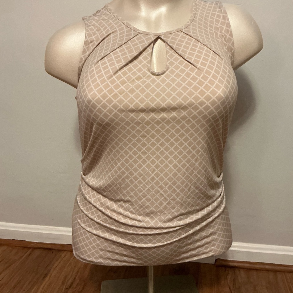 New York & Company Cream Ruched Asymmetrical Blouse